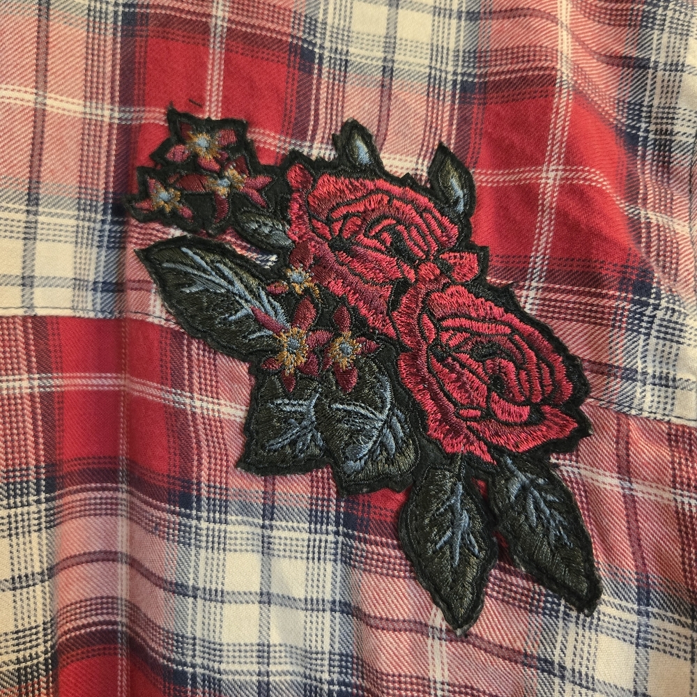 Zara Basic Denim Cropped Plaid Button-Up Shirt W/… - image 7